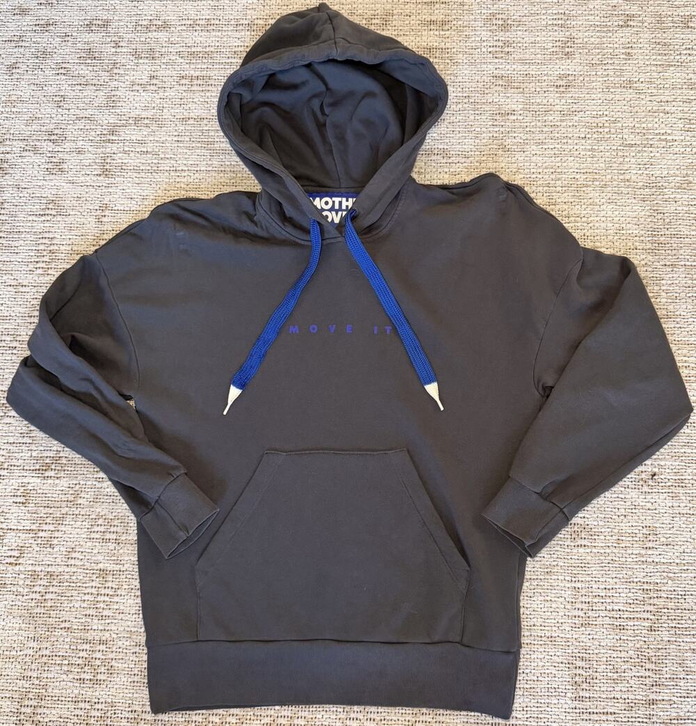 Mother The Whip It Hoodie Sweatshirt Dark Grey Blue Drawstring XS Athleisure